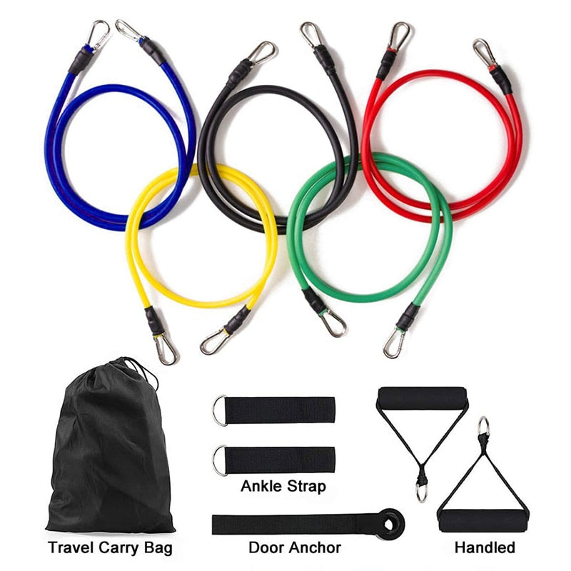 11Pcs Resistance Bands 100lbs Indoor Portable Fitness Equipment