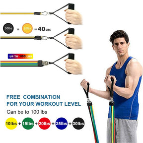 11Pcs Resistance Bands 100lbs Indoor Portable Fitness Equipment