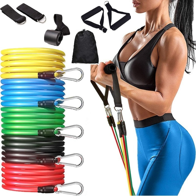 11Pcs Resistance Bands 100lbs Indoor Portable Fitness Equipment